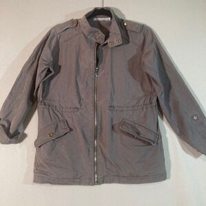 Bishop‎ + Young Utility Jacket Sz S Taupe Brown Tencel Roll Tab Lightweight Coat